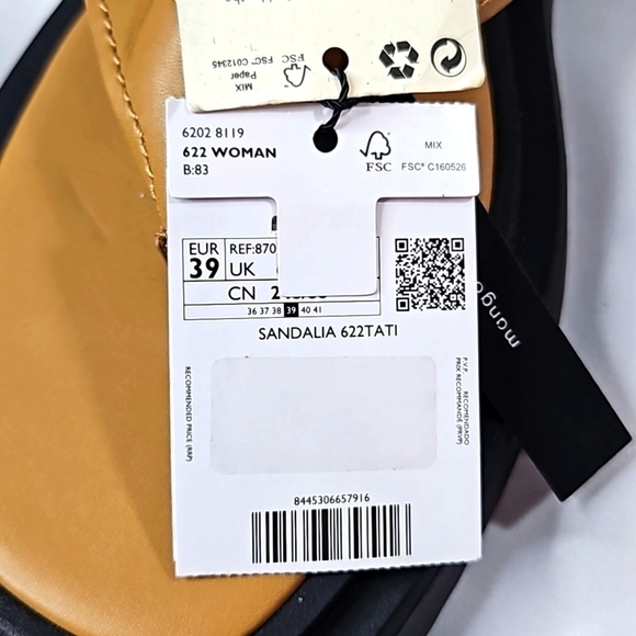 Mango Tan Leather Flip Flops Size 39 NWT - Picture 3 of 6